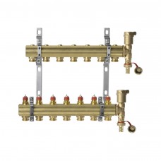Группа коллекторная латунь FHF-set 1" ВР/ВР 7 вых 3/4" НР под евроконус с термостатическими клапанами Danfoss 088U0707